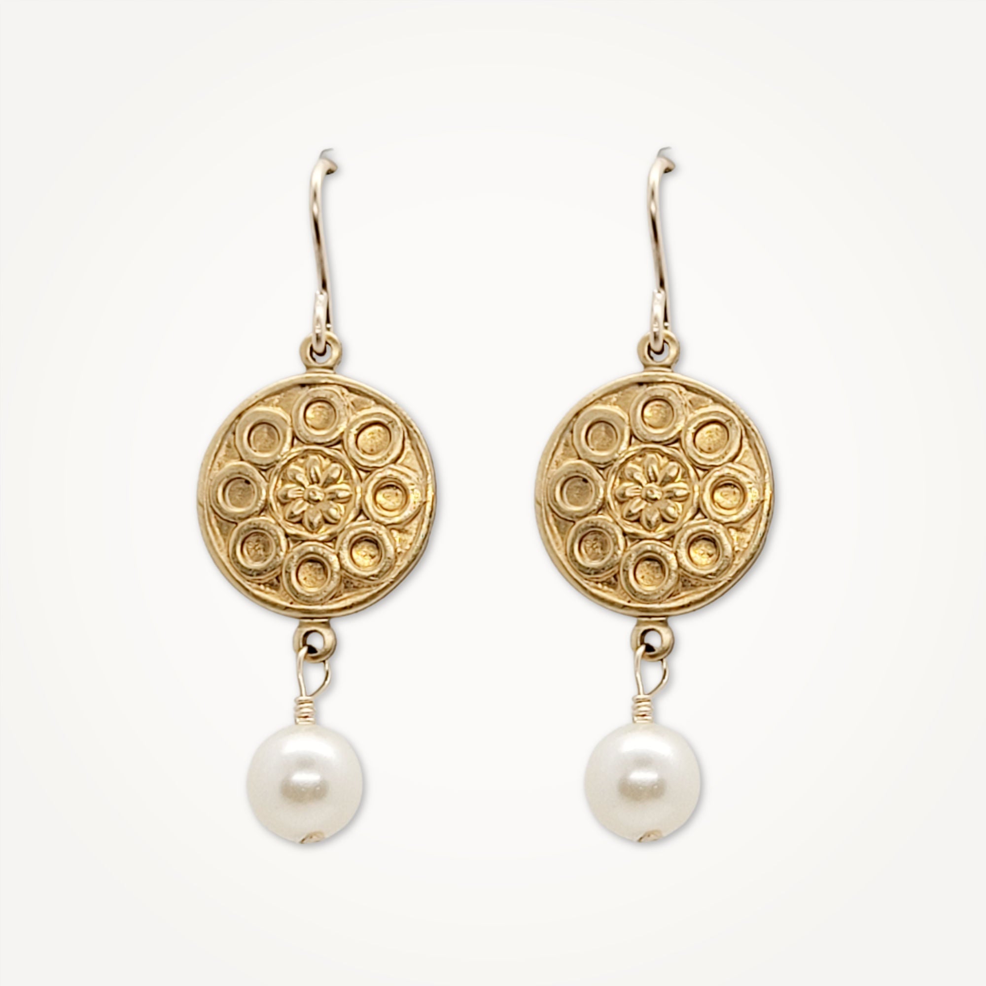 Petite Medallion Earrings •  Colored Pearl