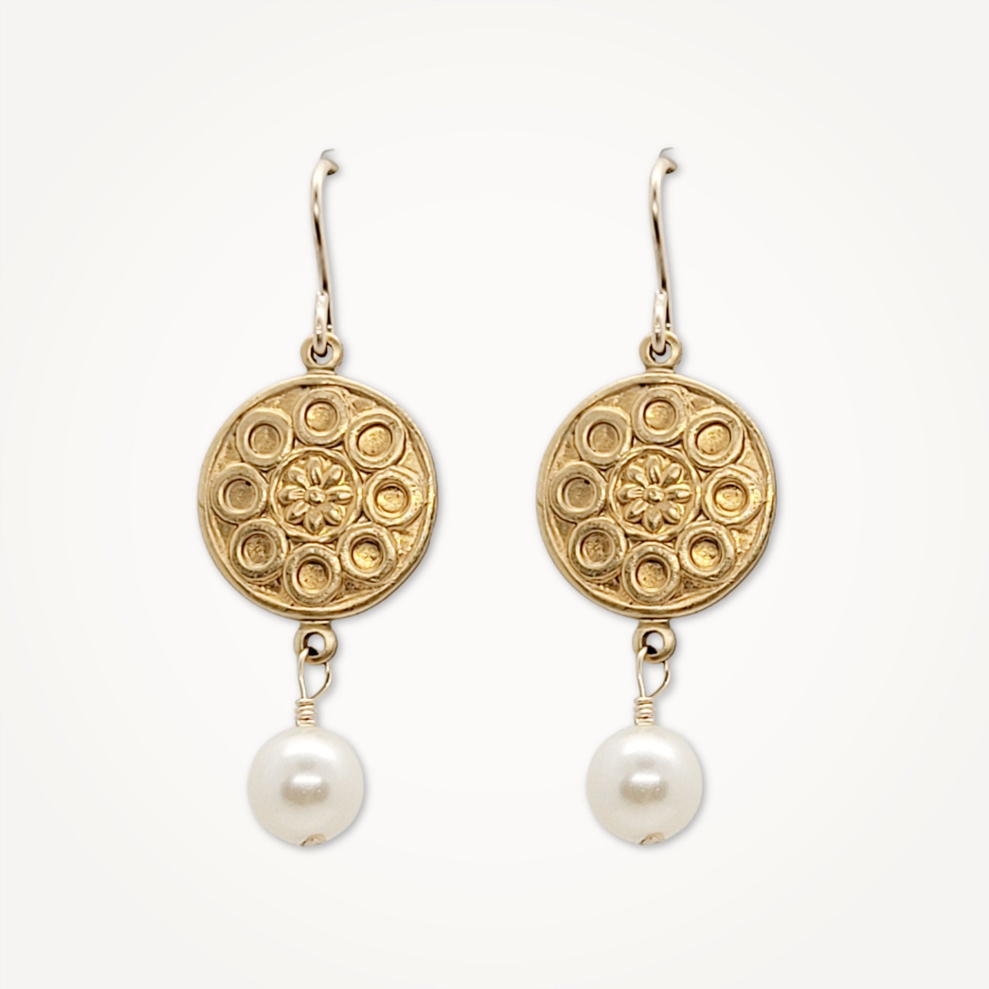 Petite Medallion Earrings •  Colored Pearl