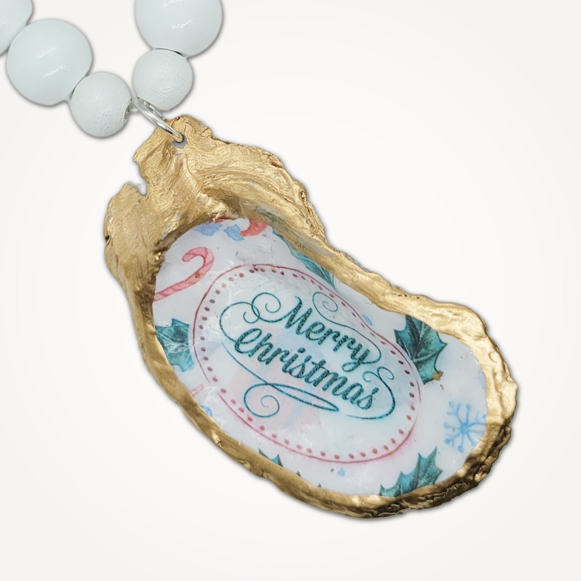 Merry Christmas Oyster Shell • Wine Bottle Charm or Napkin Ring