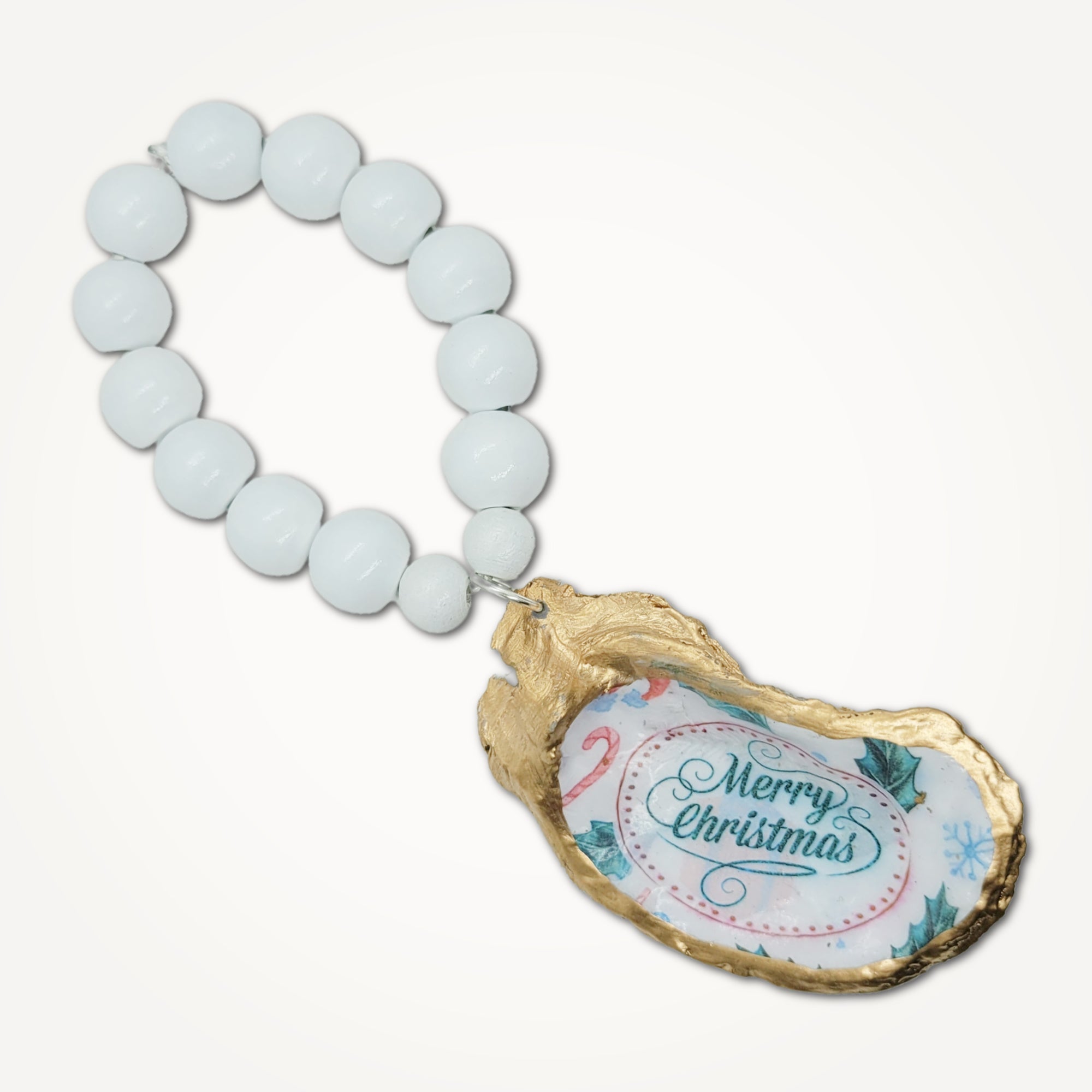 Merry Christmas Oyster Shell • Wine Bottle Charm or Napkin Ring