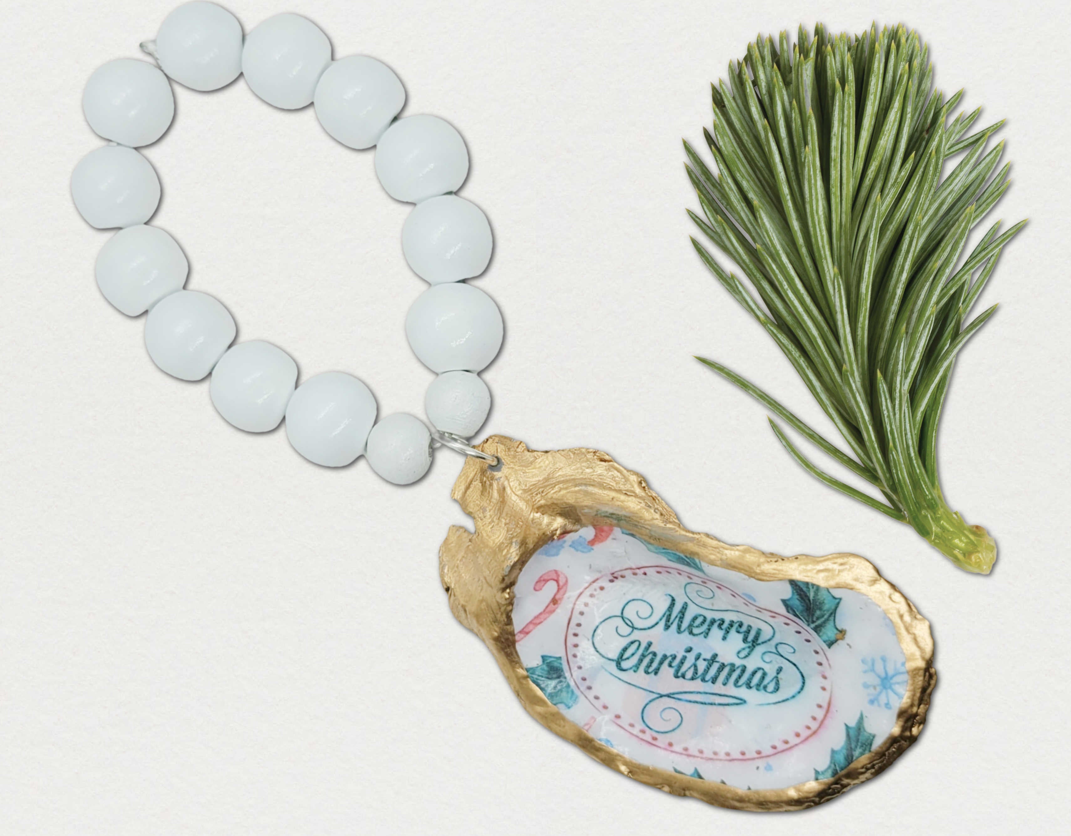 Merry Christmas Oyster Shell • Wine Bottle Charm or Napkin Ring
