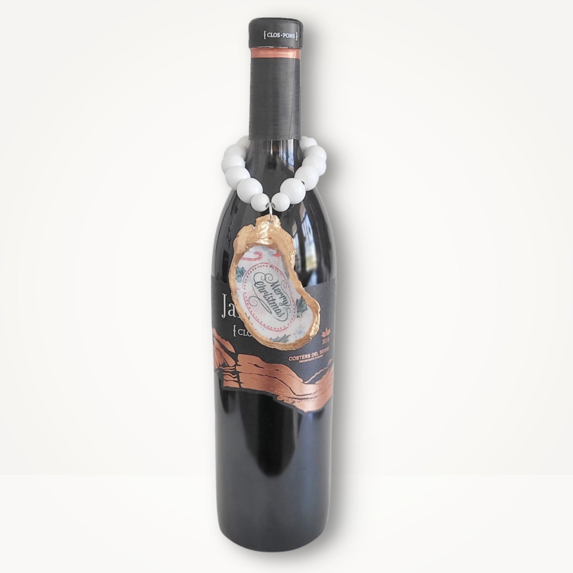 Merry Christmas Oyster Shell • Wine Bottle Charm or Napkin Ring