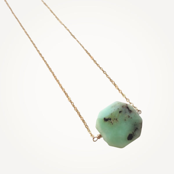 Gold + Delicate • Octagon Necklace in Green