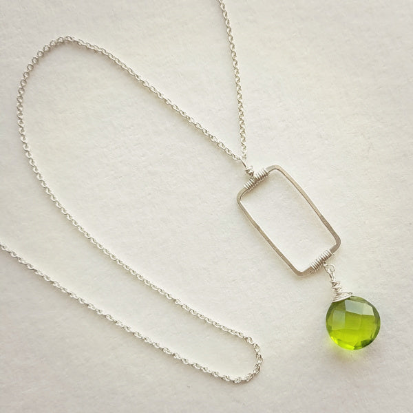 Vertical Frame Necklace • Spring Green Quartz