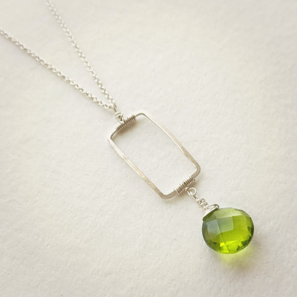 Vertical Frame Necklace • Spring Green Quartz
