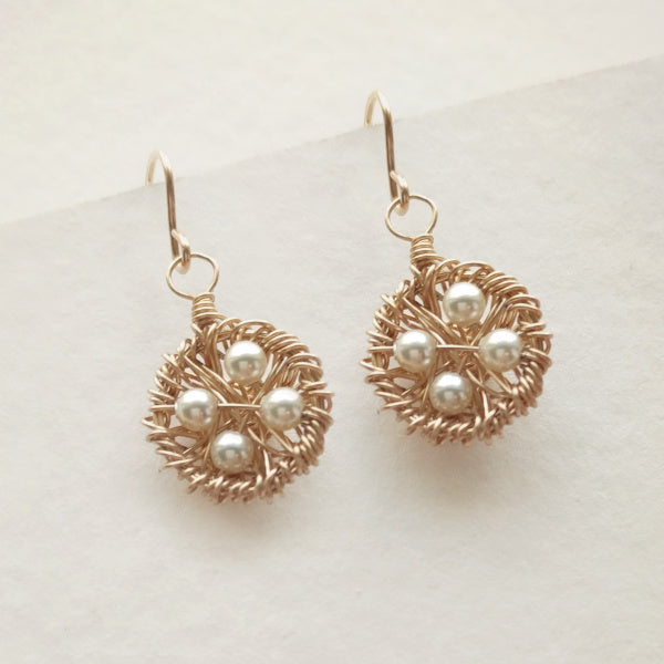 Gold Nest Earrings  • Choice of Pearls