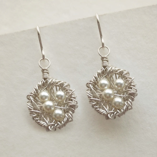 Silver Nest Earrings  • Choice of Pearls