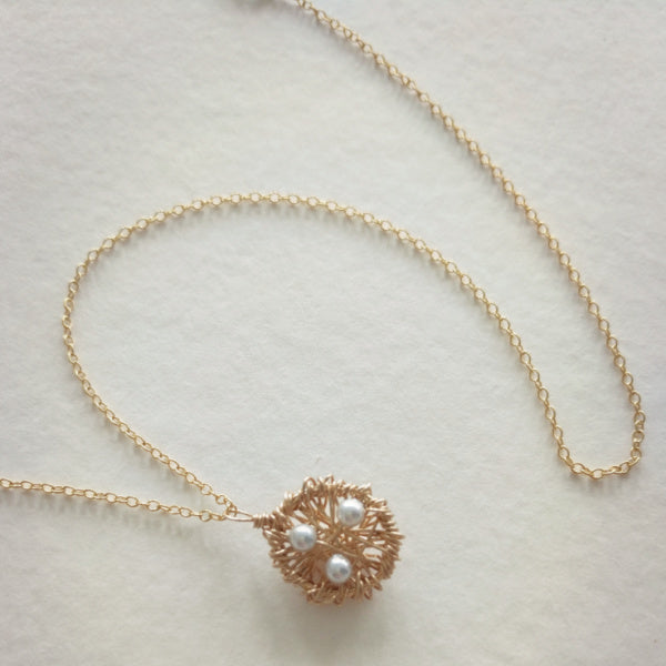 Gold Nest Necklace • Choice of Pearls