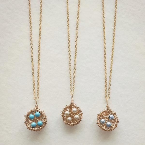 Gold Nest Necklace • Choice of Pearls