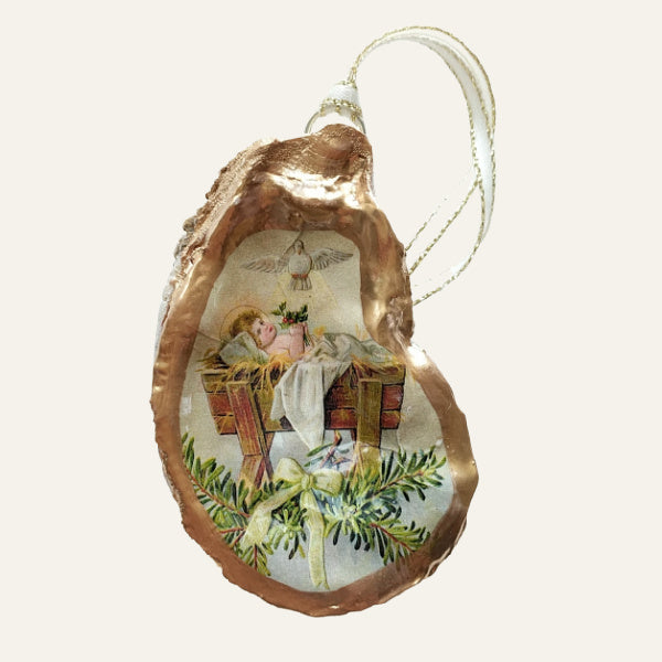 Baby Jesus with Dove Ornament • Oyster Shell