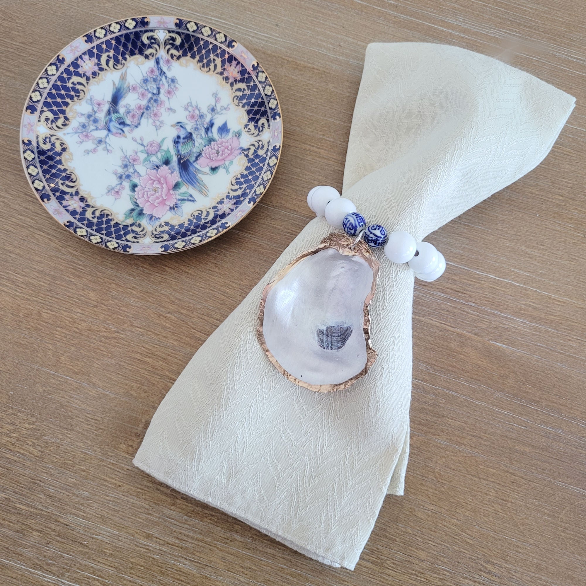Opalescent Oyster Porcelain Beads • Wine Bottle Charm or Napkin Holder