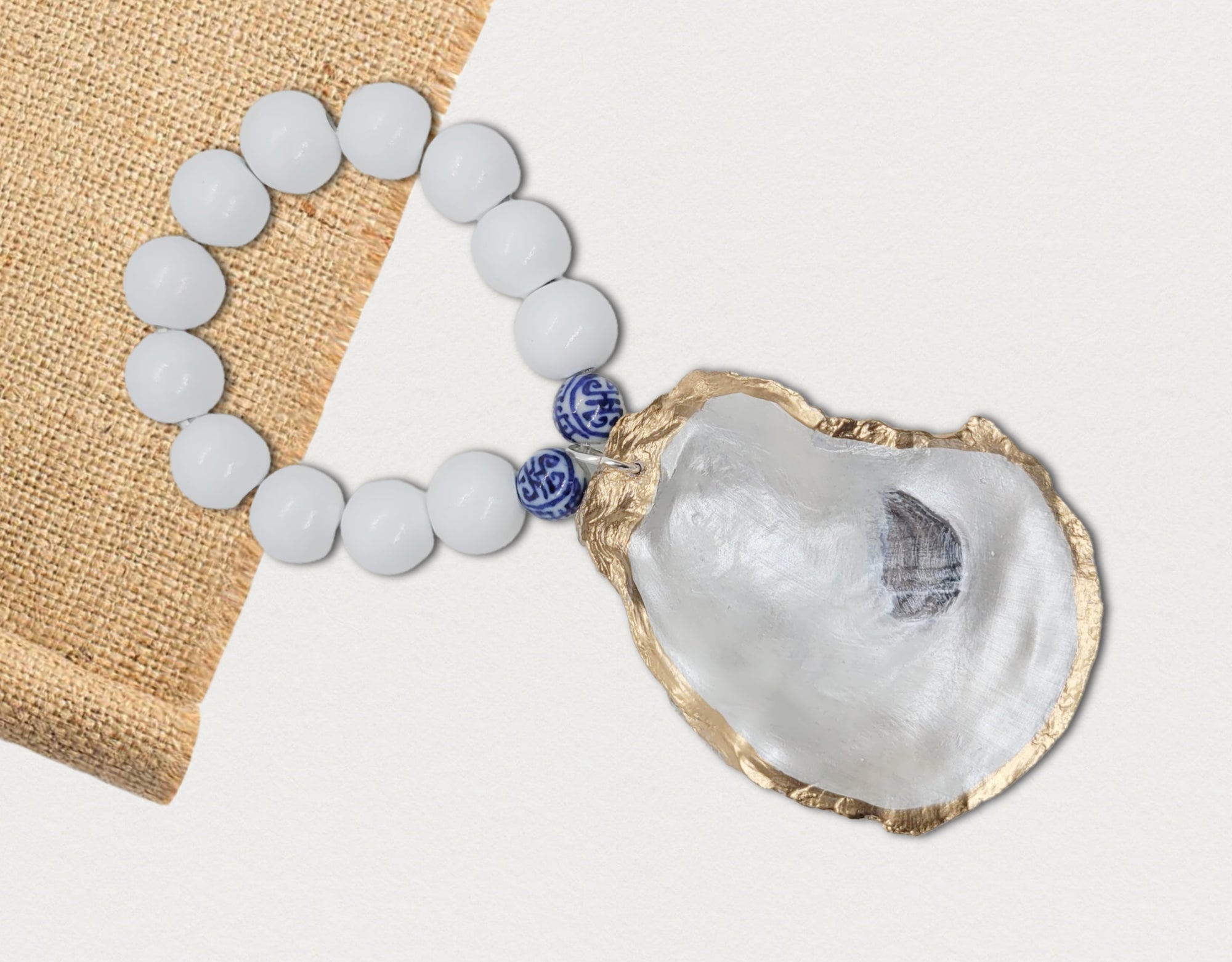 Opalescent Oyster Porcelain Beads • Wine Bottle Charm or Napkin Holder