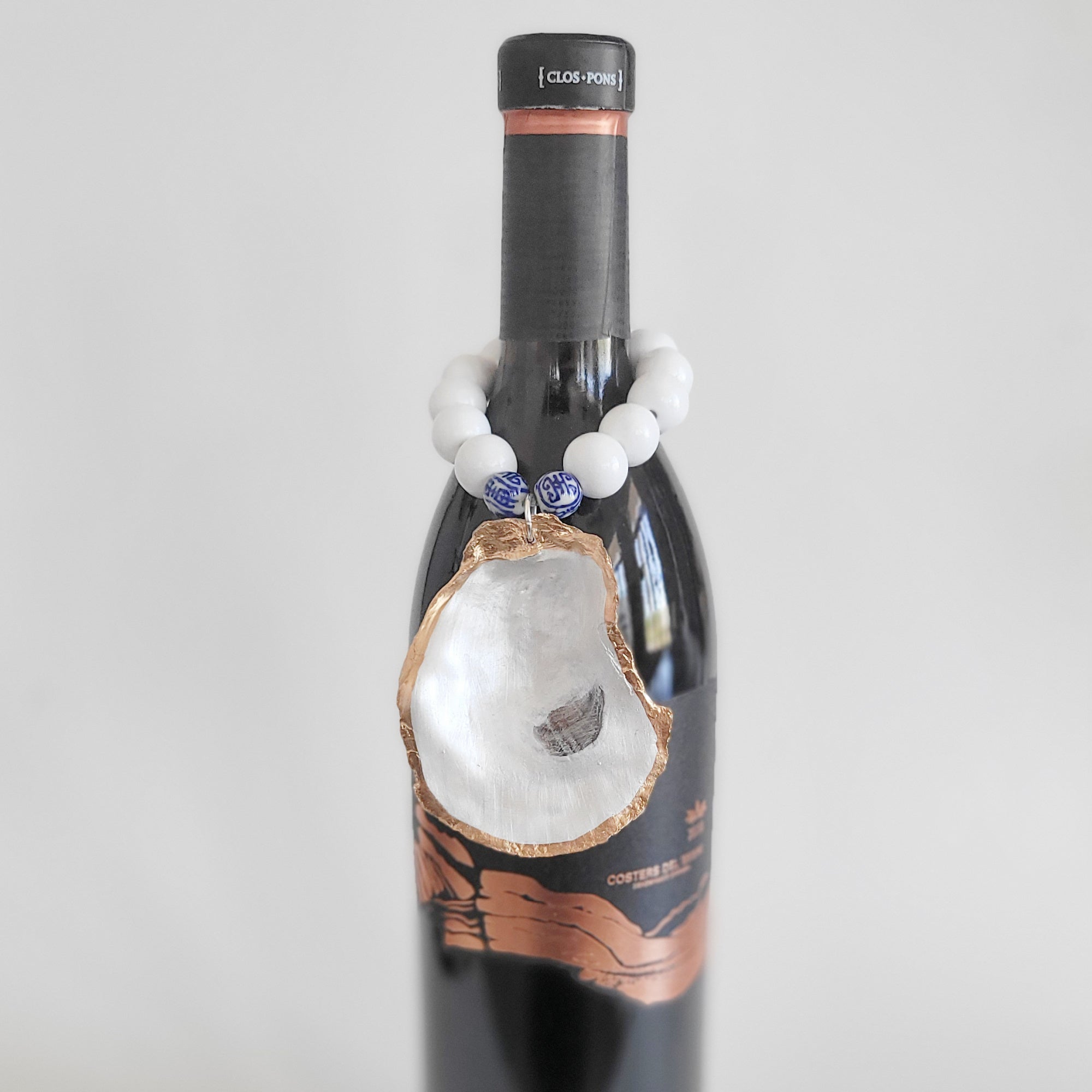 Opalescent Oyster Porcelain Beads • Wine Bottle Charm or Napkin Holder