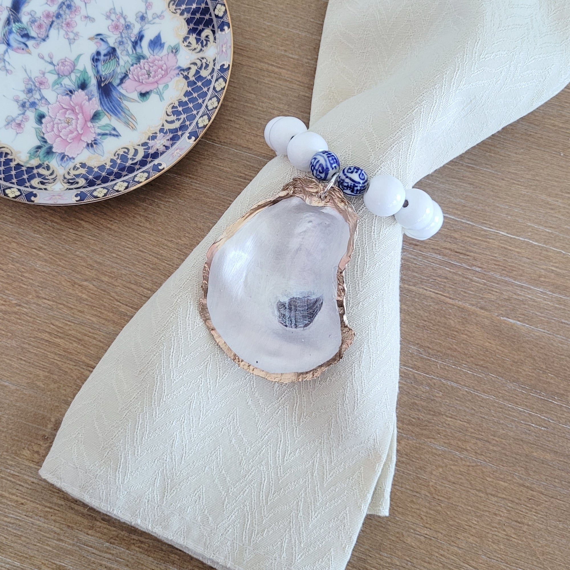 Opalescent Oyster Porcelain Beads • Wine Bottle Charm or Napkin Holder
