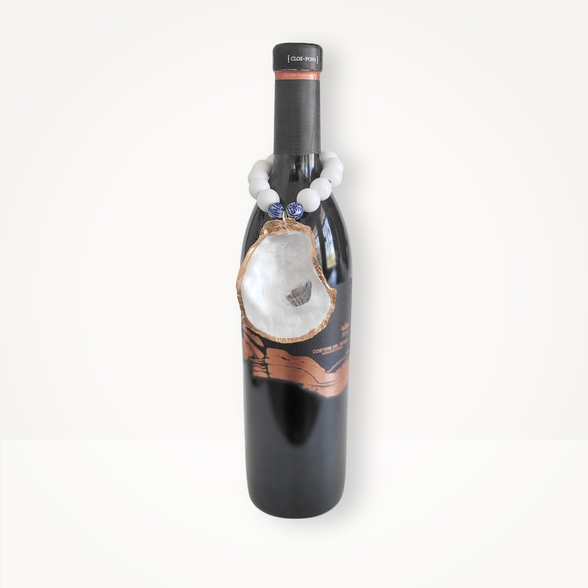 Opalescent Oyster Porcelain Beads • Wine Bottle Charm or Napkin Holder