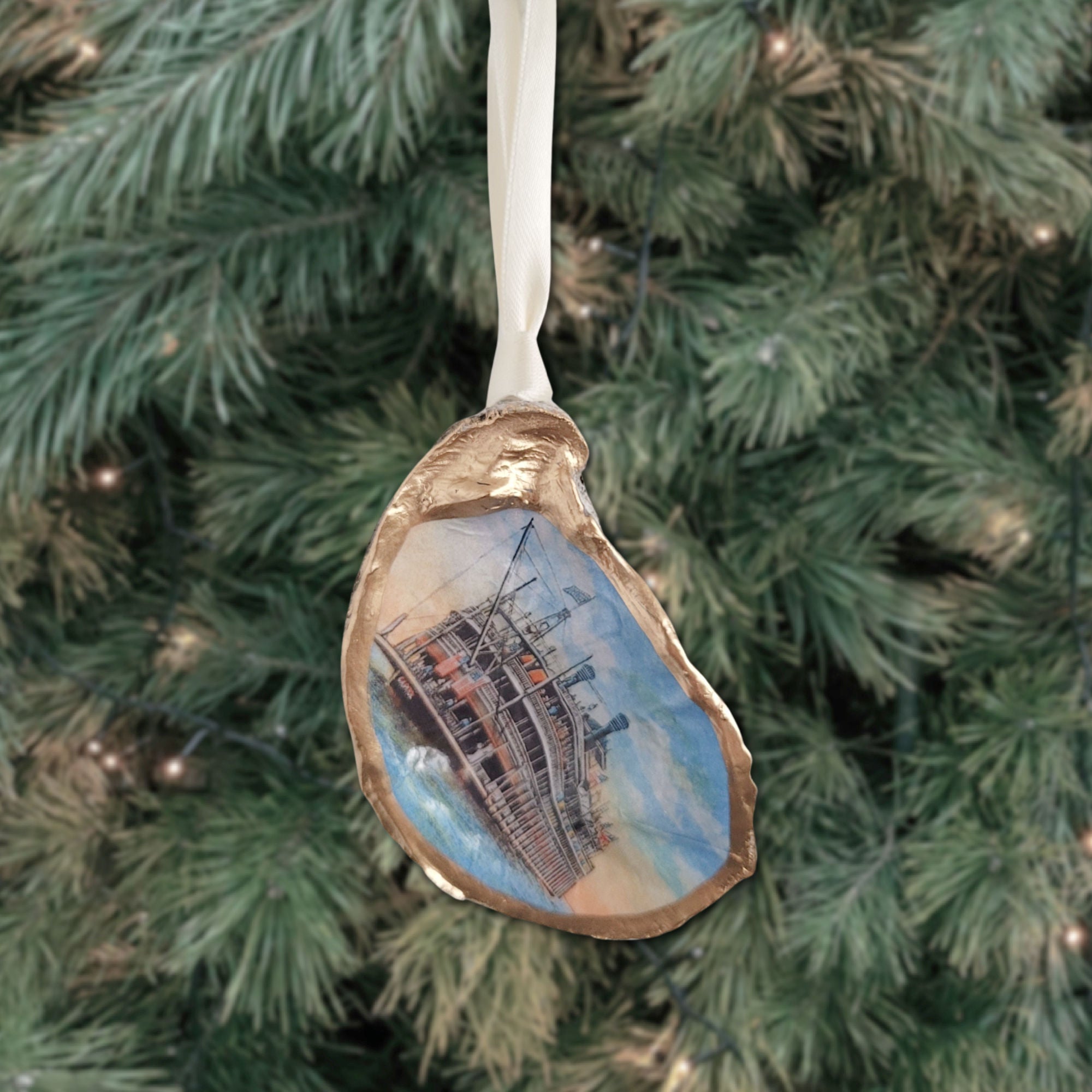 Paddle Boat Ornament • Oyster Shell
