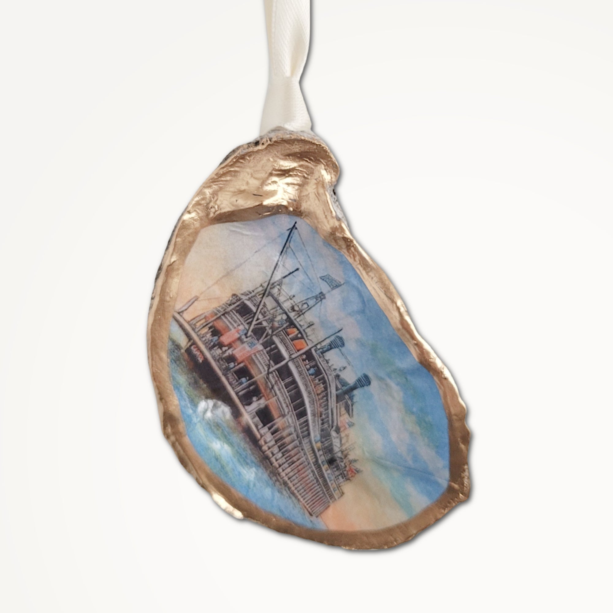 Paddle Boat Ornament • Oyster Shell