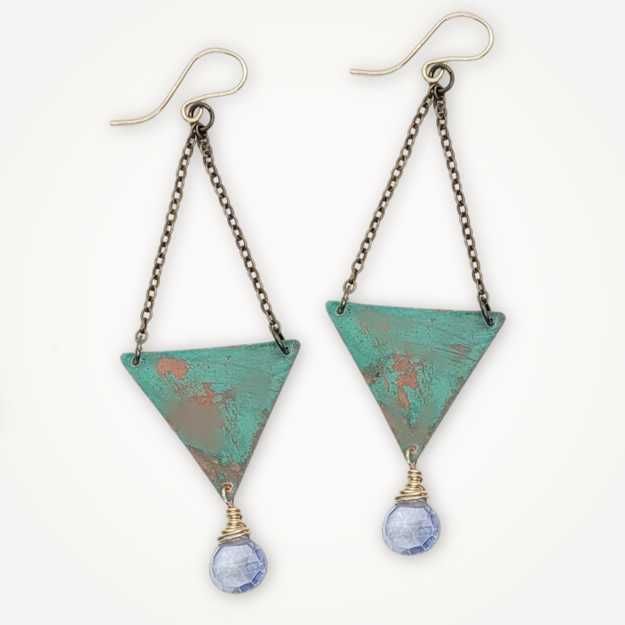 Patina Triangle Earrings • Blue Quartz