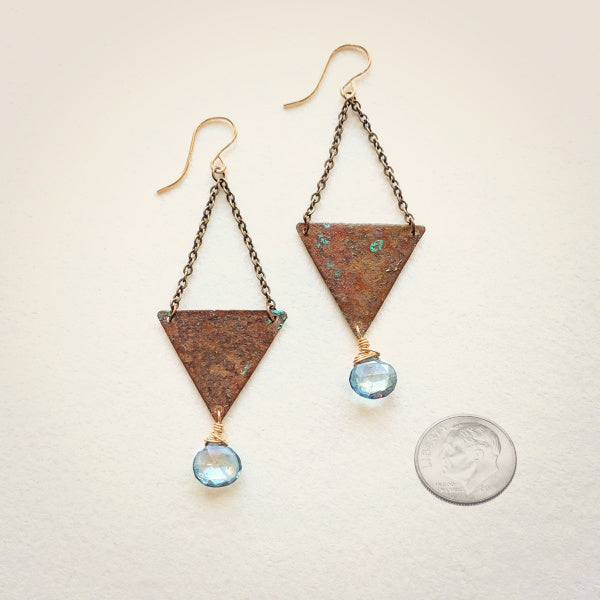 Patina Triangle Earrings • Blue Quartz