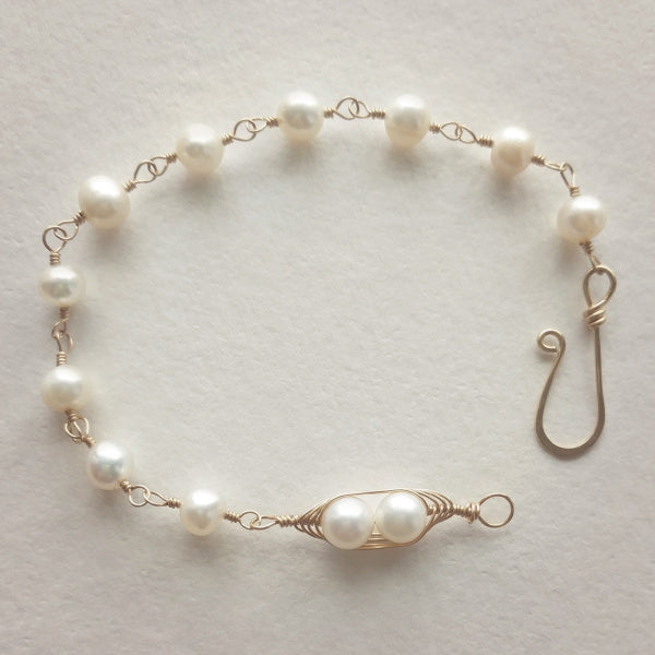 Wire Wrap Gold Peapod Bracelet • 1,2,3 or 4 pearls