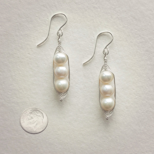 Silver Peapod Earrings • Three Peas