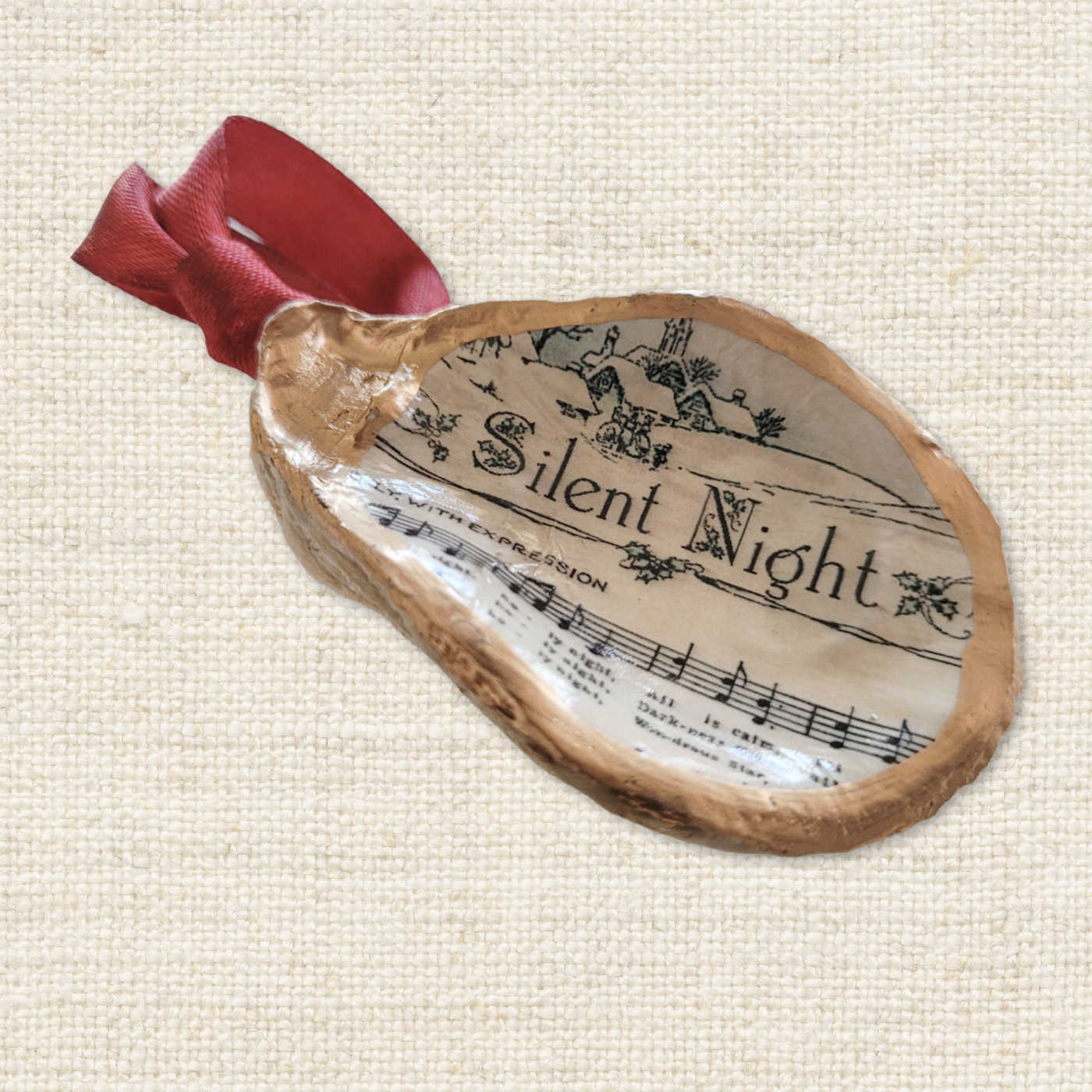 Silent Night Christmas Ornament • Oyster Shell