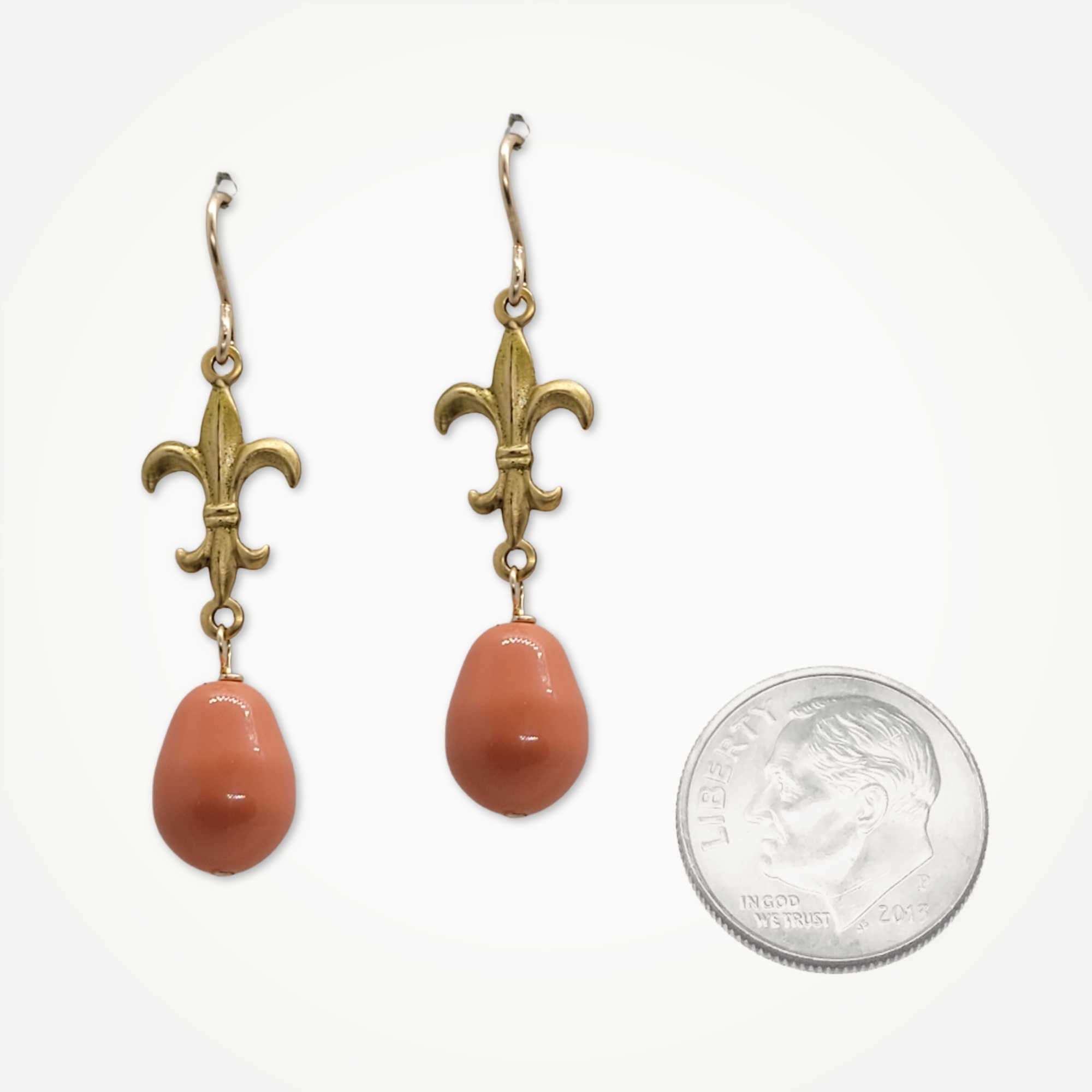 Fleur de Lis Earrings • Teardrop Pearl