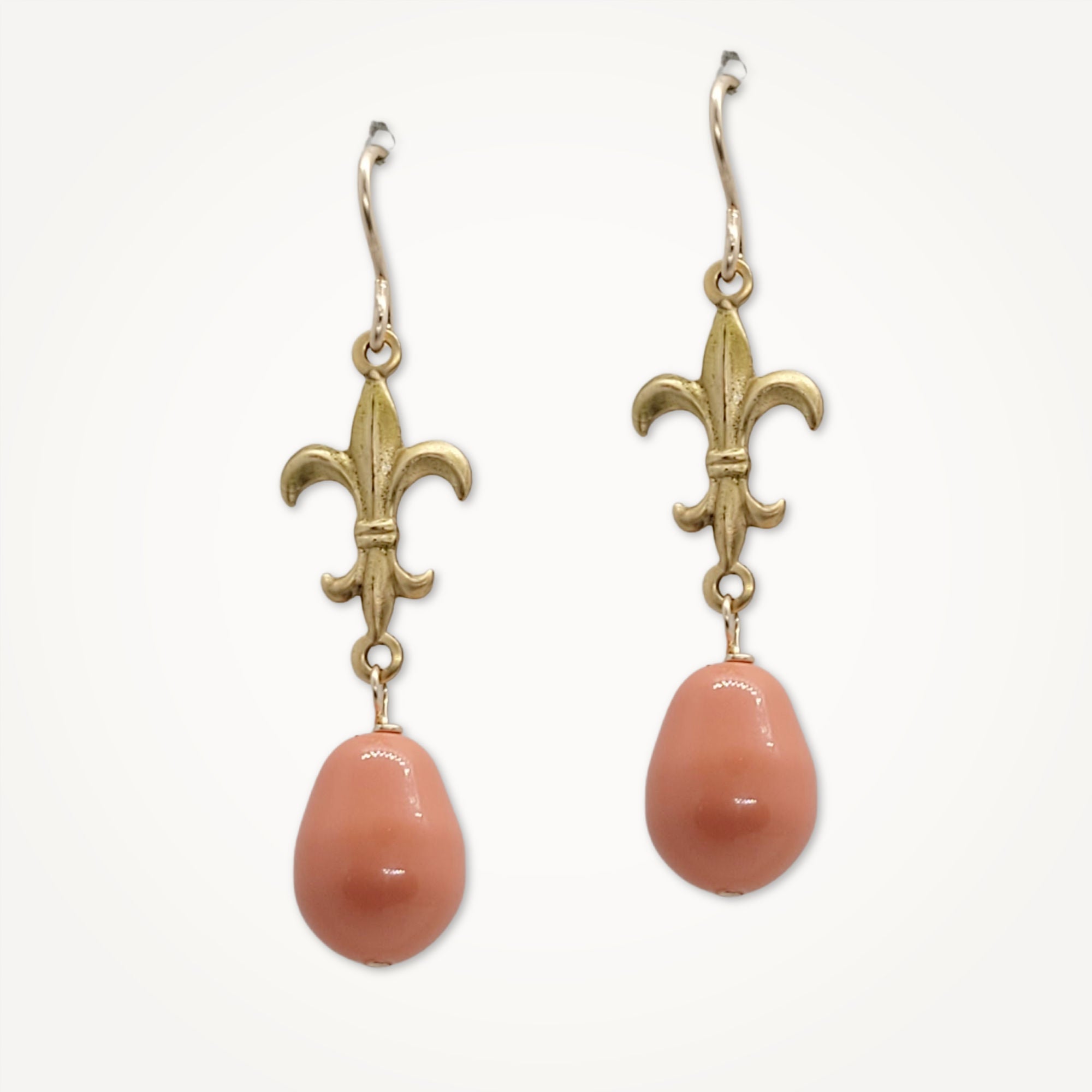 Fleur de Lis Earrings • Teardrop Pearl