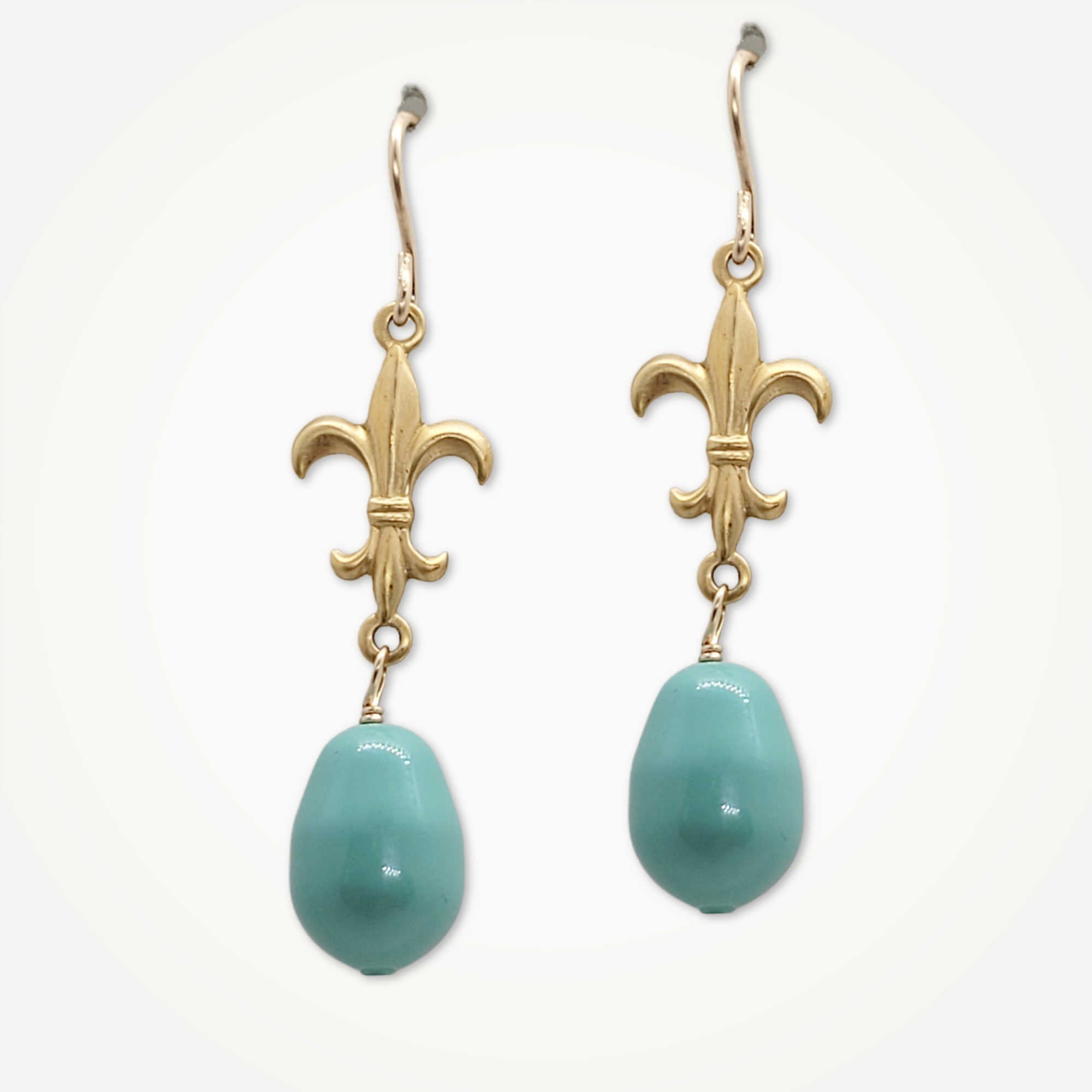 Fleur de Lis Earrings • Teardrop Pearl