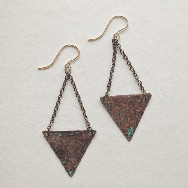 Triangle Earrings • Copper Patina